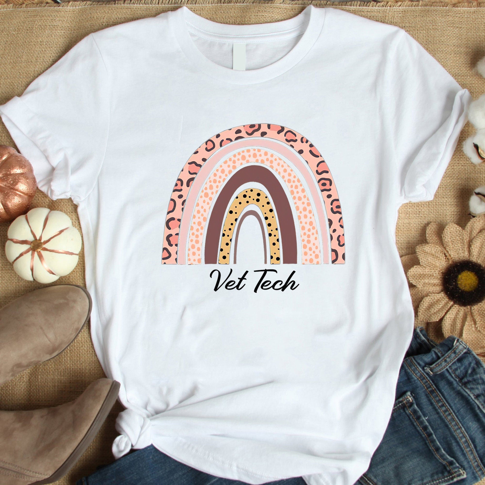 Vet Tech Shirts For Women, Vintage Boho Vet Tech Rainbow Shirt, Rainbow Vet Tech Shirt, Rainbow Vet Tech Tshirt , Veterinarian Shirt