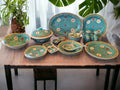 Jingdezhen Mun Shou Turquoise Famille Rose Chinese Dinnerware: Plates, Tureen, Dipping Dishes