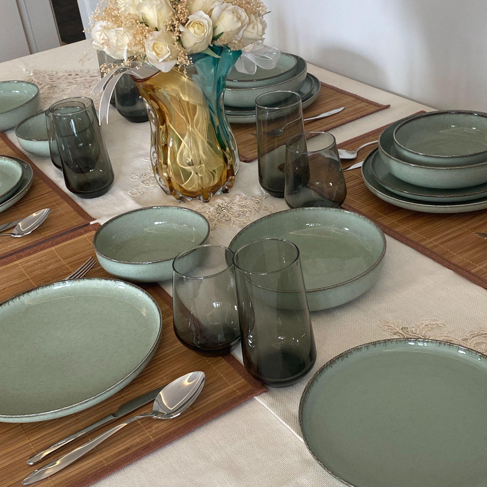 Green Porcelain Dinnerware Set: Table Setting For 1-12 Persons