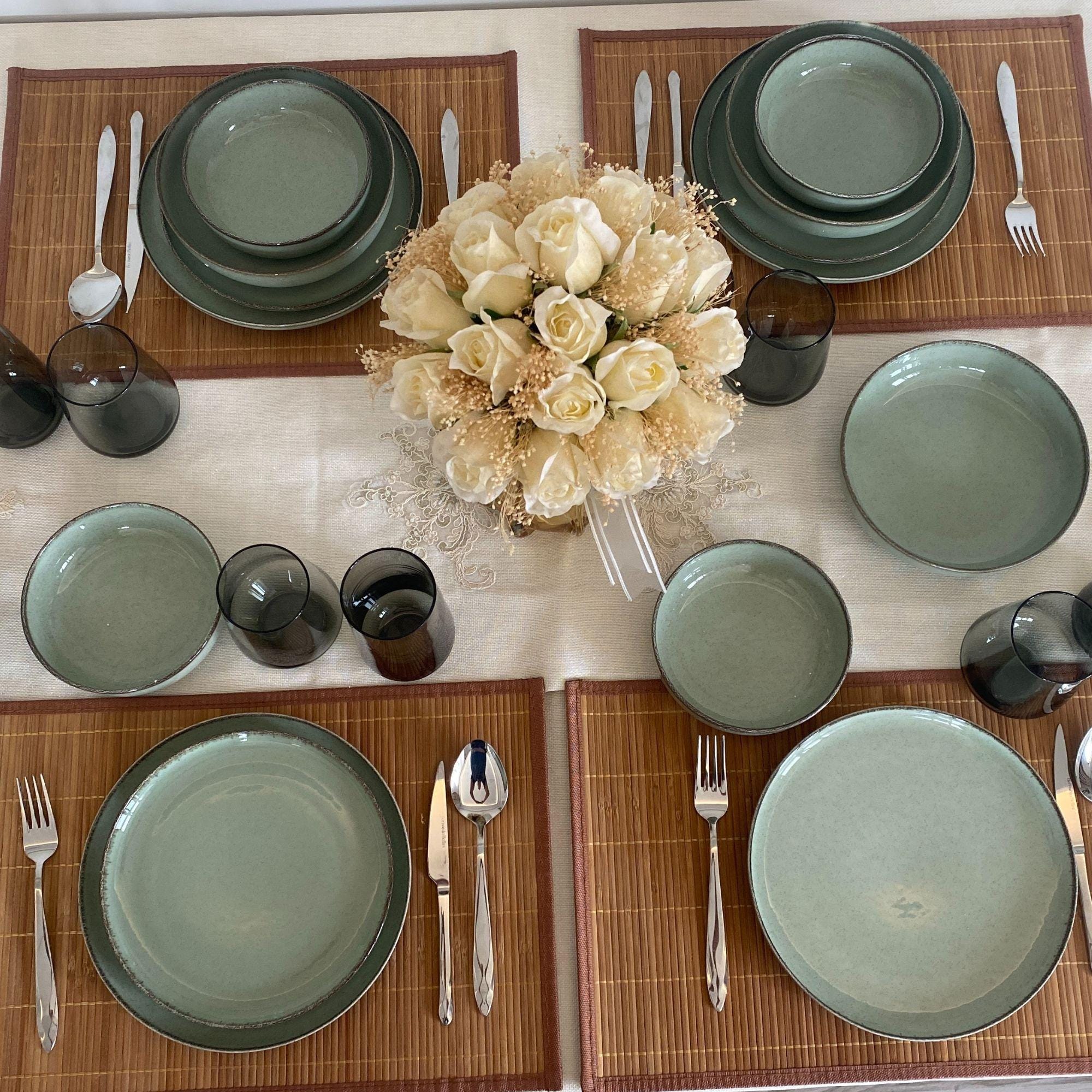 Green Porcelain Dinnerware Set: Table Setting For 1-12 Persons