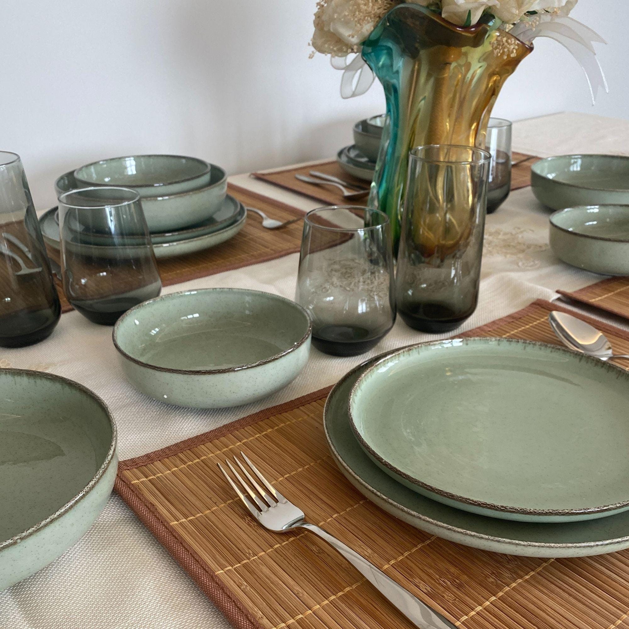 Green Porcelain Dinnerware Set: Table Setting For 1-12 Persons