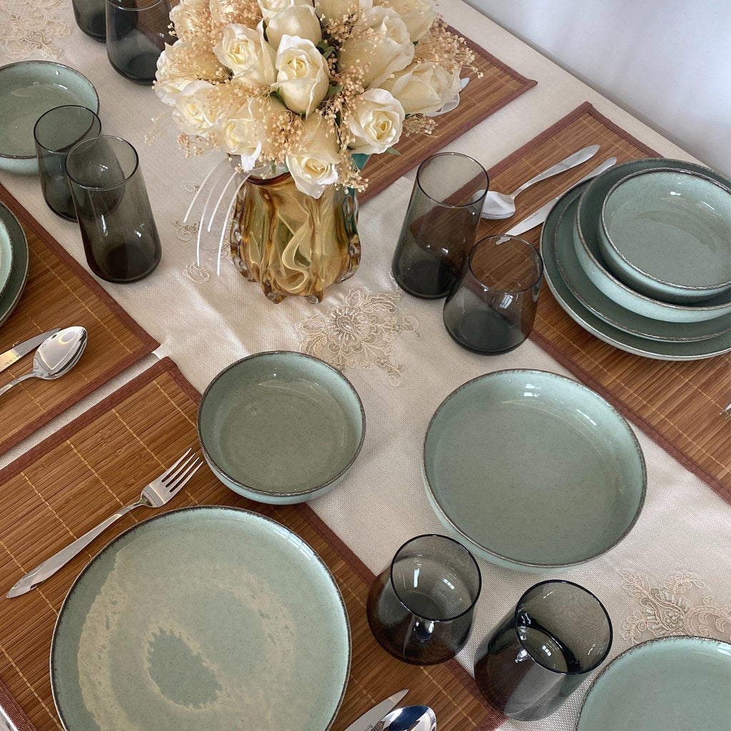 Green Porcelain Dinnerware Set: Table Setting For 1-12 Persons