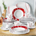 Red Striped Porcelain Dinnerware Set – 30/60 Pcs Plates & Cups