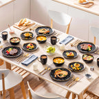 Gold Rim Black Porcelain Dinnerware Set – Modern 16/32/48 Piece Tableware