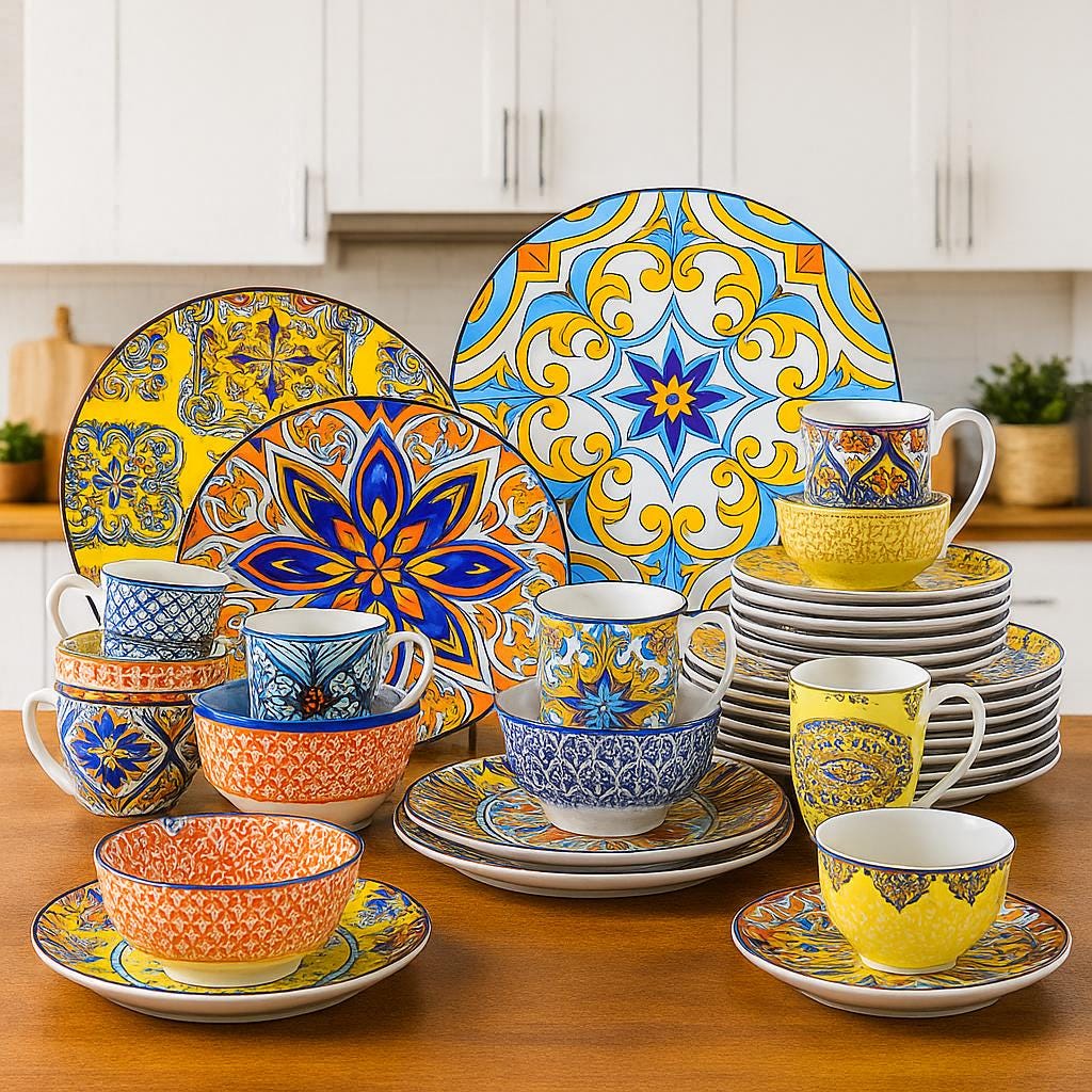 Jasmin Porcelain Dinnerware Set – 16/32/48 Pc Plates, Bowls & Mugs