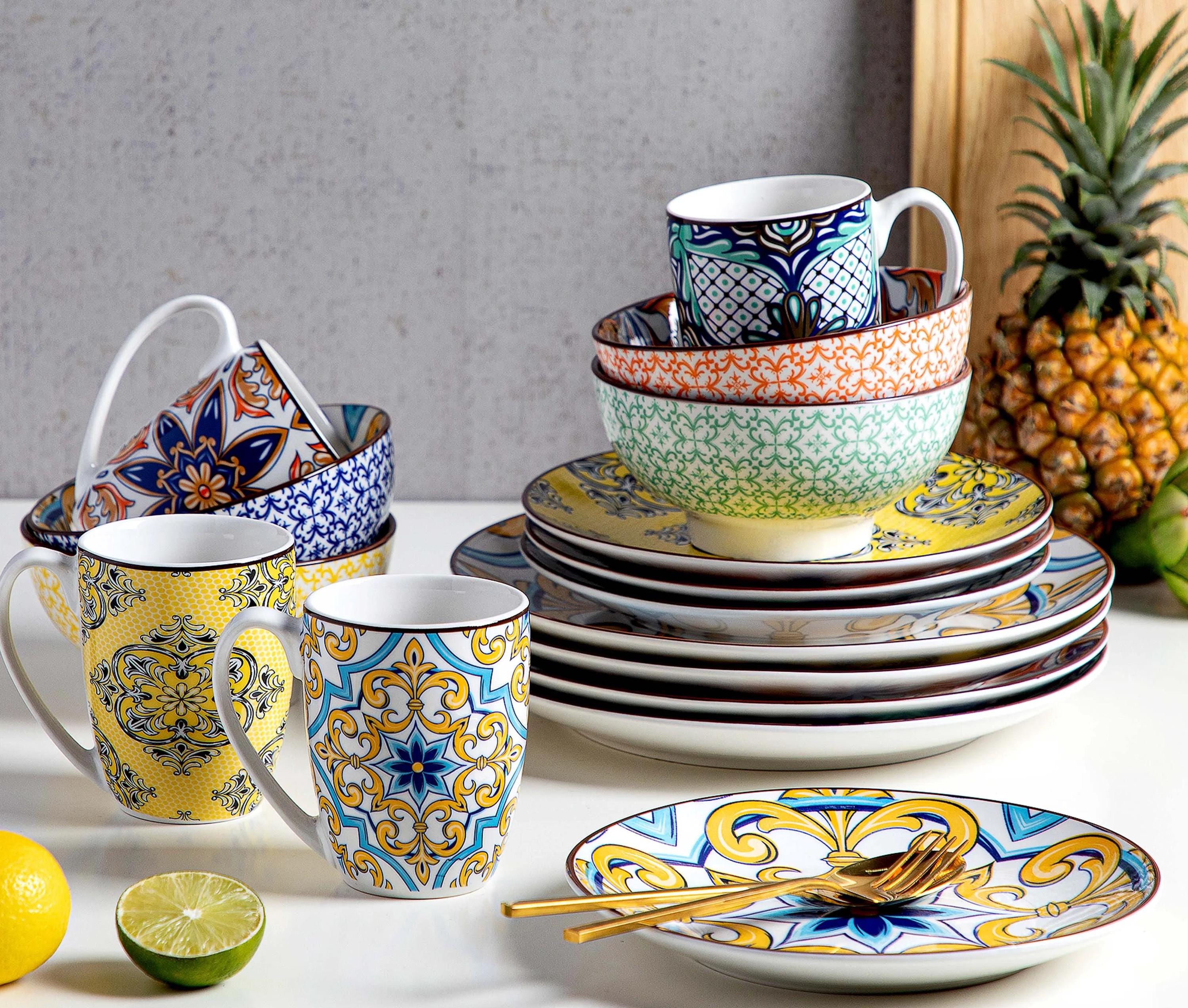 Jasmin Porcelain Dinnerware Set – 16/32/48 Pc Plates, Bowls & Mugs