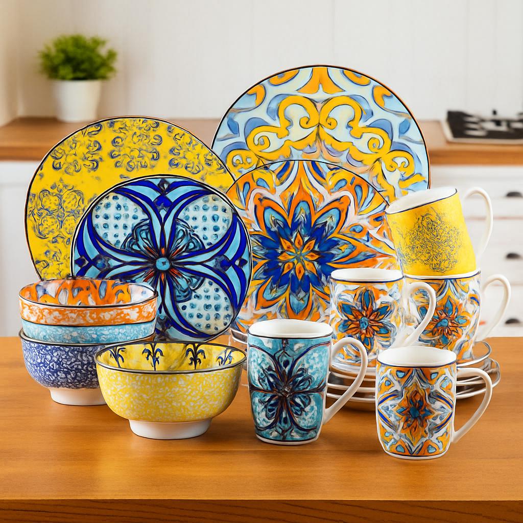 Jasmin Porcelain Dinnerware Set – 16/32/48 Pc Plates, Bowls & Mugs