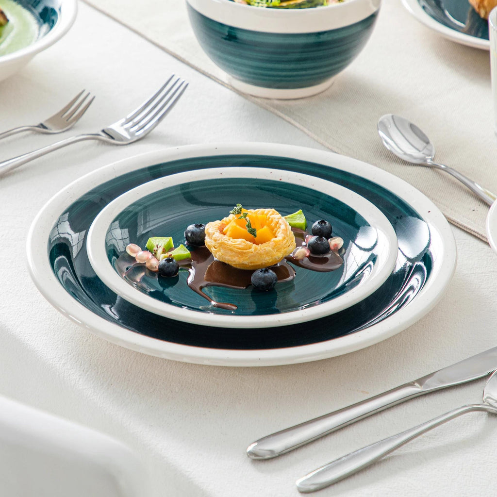 Green and White Stoneware Dinnerware Set – 16/32/48 Pc Plates & Bowls