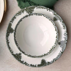 Porcelain Dinnerware Set Antique Green 24-piece | 6 Person Premium Floral Plates & Bowls