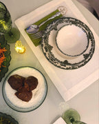 Porcelain Dinnerware Set Antique Green 24-piece | 6 Person Premium Floral Plates & Bowls