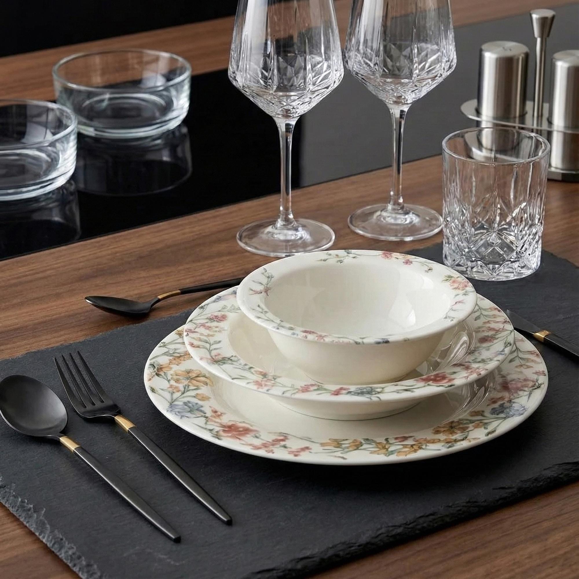 Vintage Porcelain Dinnerware Set – Multi Color Floral China, Microwave & Dishwasher Safe