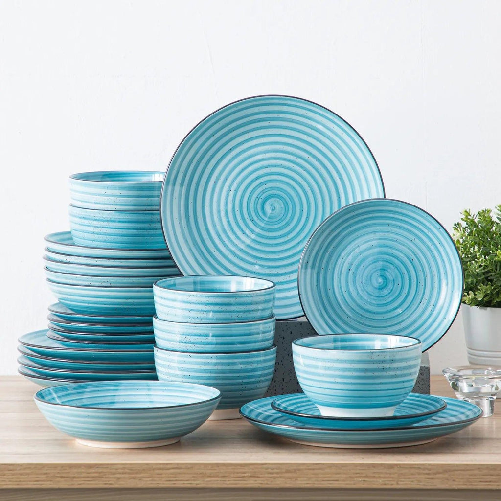 Blue Bonbon Double-Sided Dinnerware Set – 24 Pc Plates & Bowls