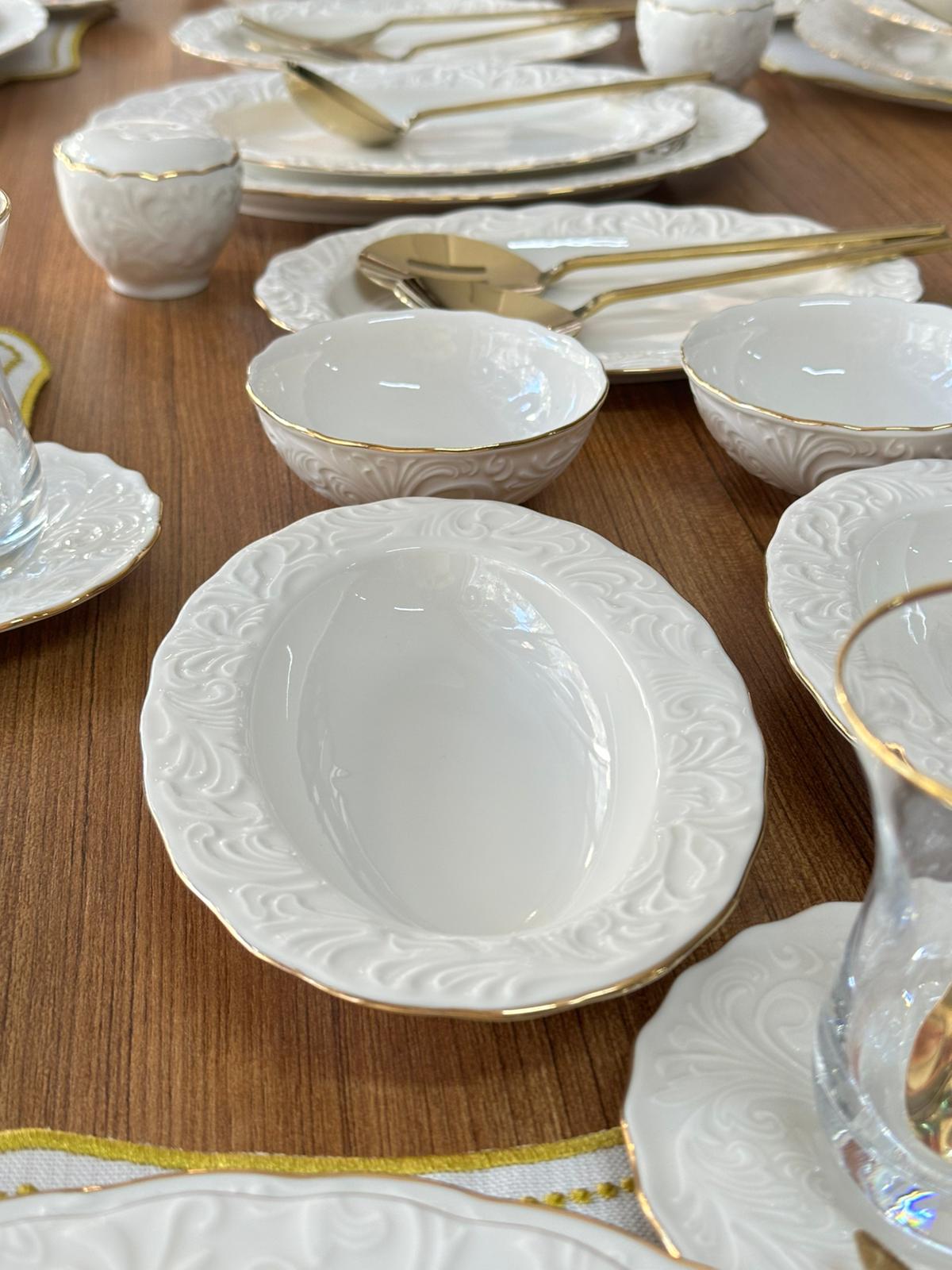 Porcelain Dinnerware Set For 12 People | Gold Trim Luxury Tablewares