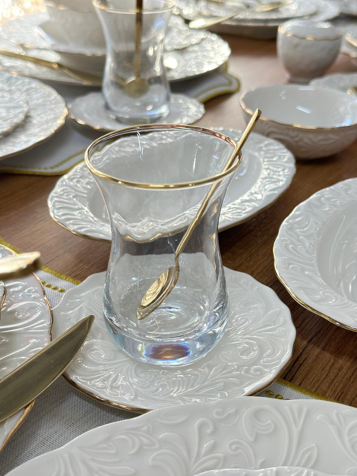 Porcelain Dinnerware Set For 12 People | Gold Trim Luxury Tablewares