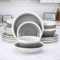 Grey and White Stoneware Dinnerware Set – 16/32/48 Pc Plates & Bowls