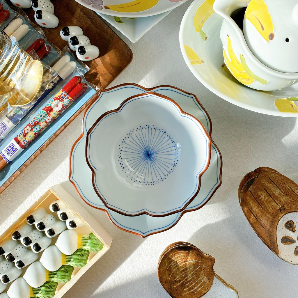 Hand Painted Hasami Ware Bellflower Plate & Bowl | Koringama | Japanese Porcelain Tableware | Handmade In Japan