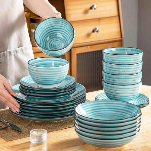 Blue Bonbon Double-Sided Dinnerware Set – 24 Pc Plates & Bowls