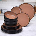 Brown Black Ceramic Dinnerware Set – Mediterranean Style Stoneware Plates Bowls