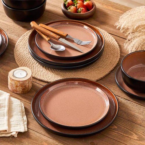 Brown Black Ceramic Dinnerware Set – Mediterranean Style Stoneware Plates Bowls
