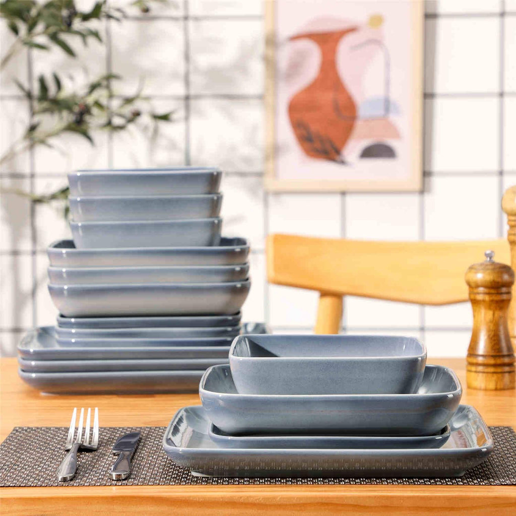 Gradient Square 16/32/48-Piece Grey Square Ceramic Dinnerware Set
