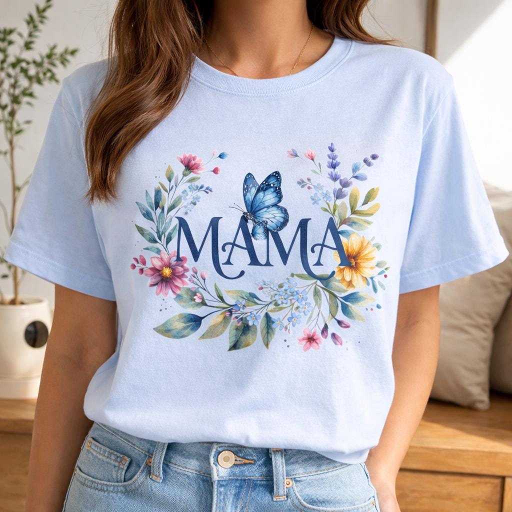 Mama Shirt Floral, Mom Gift Shirt, Butterfly Mama Tee, Cute Mom Shirt, Mothers Day Gift, Aesthetic Floral T-Shirt, Mom Life Tee