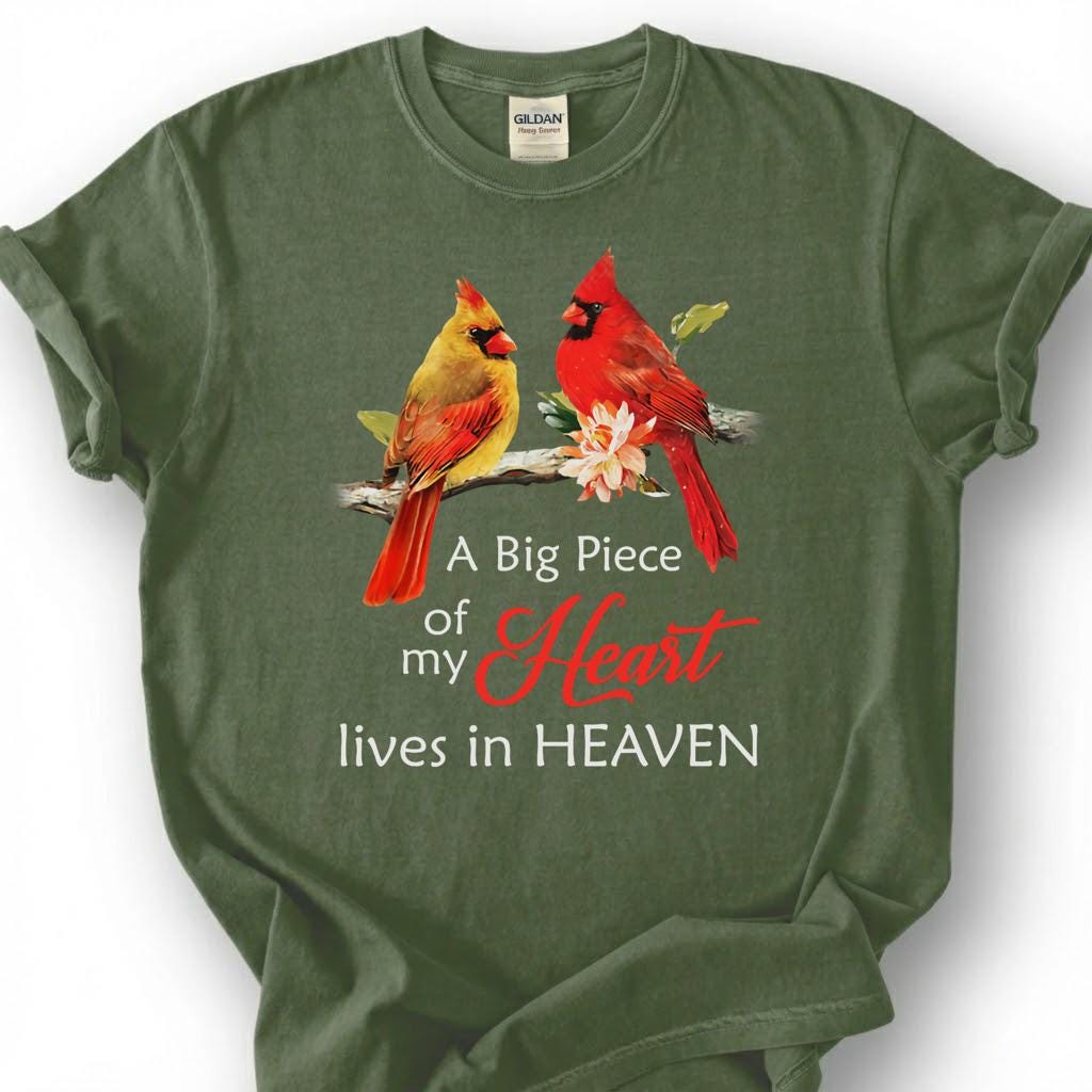 Cardinal Bird Heart Heaven Shirt, Watercolor Memorial Tribute Tee, Grieving Loved One Remembrance T-Shirt, Red Cardinal Sympathy Top