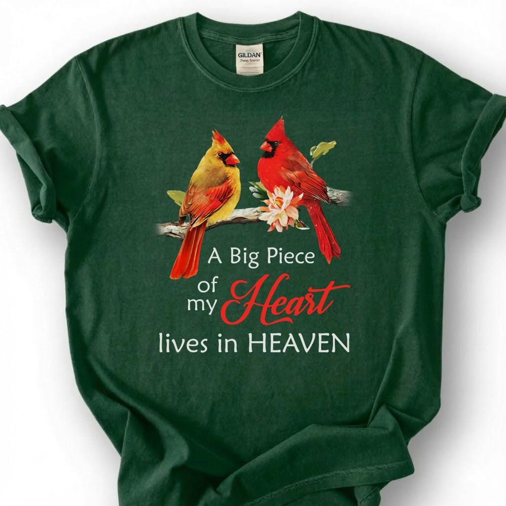 Cardinal Bird Heart Heaven Shirt, Watercolor Memorial Tribute Tee, Grieving Loved One Remembrance T-Shirt, Red Cardinal Sympathy Top