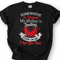 Smiling Mother Heaven Memorial Shirt, Loving Mom Angel Heart Tee, Grieving Daughter Remembrance T-Shirt, Missing Mother Tribute Top