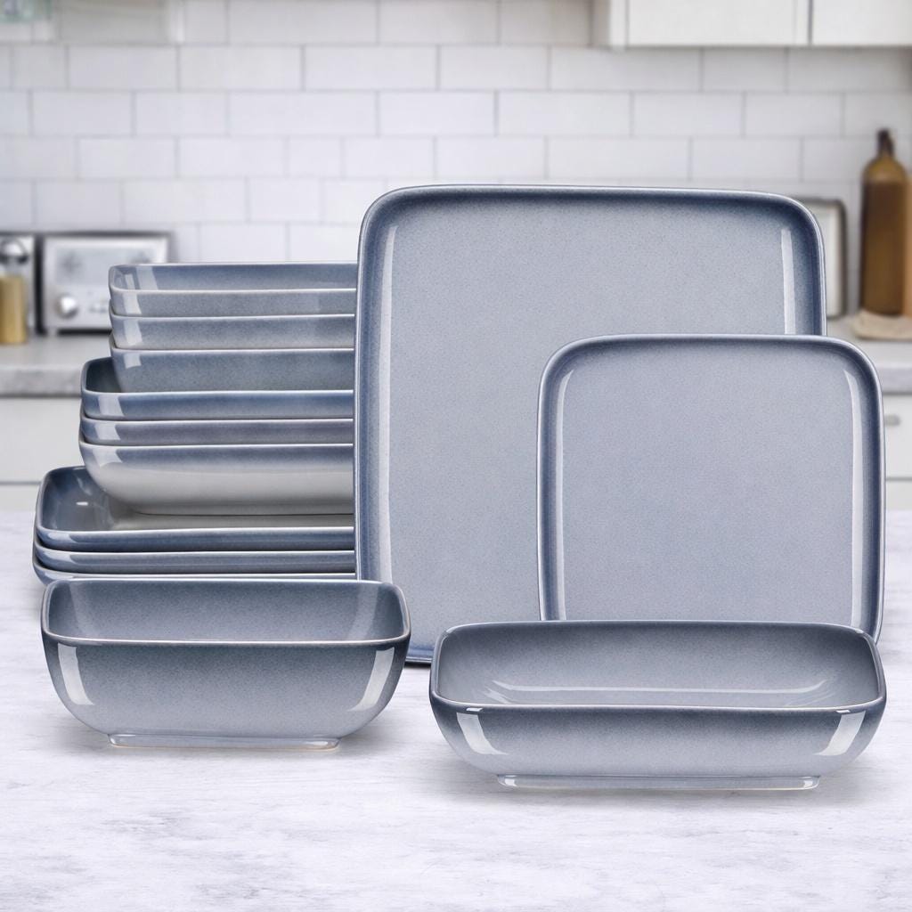Gradient Square 16/32/48-Piece Grey Square Ceramic Dinnerware Set