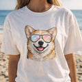 Cool Corgi Sunglasses T Shirt, Funny Dog Lover Tee, Cute Puppy Graphic Shirt, Welsh Corgi Gift, Unisex Black Pet Lover Beach Tee