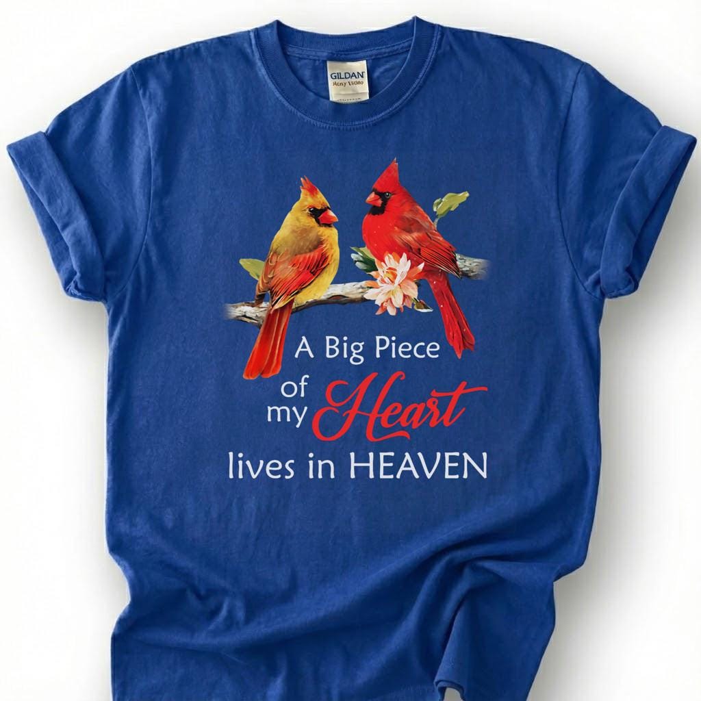 Cardinal Bird Heart Heaven Shirt, Watercolor Memorial Tribute Tee, Grieving Loved One Remembrance T-Shirt, Red Cardinal Sympathy Top