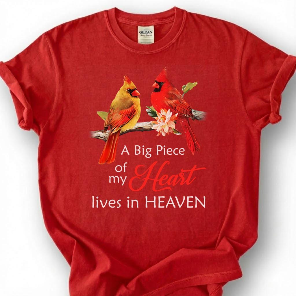 Cardinal Bird Heart Heaven Shirt, Watercolor Memorial Tribute Tee, Grieving Loved One Remembrance T-Shirt, Red Cardinal Sympathy Top