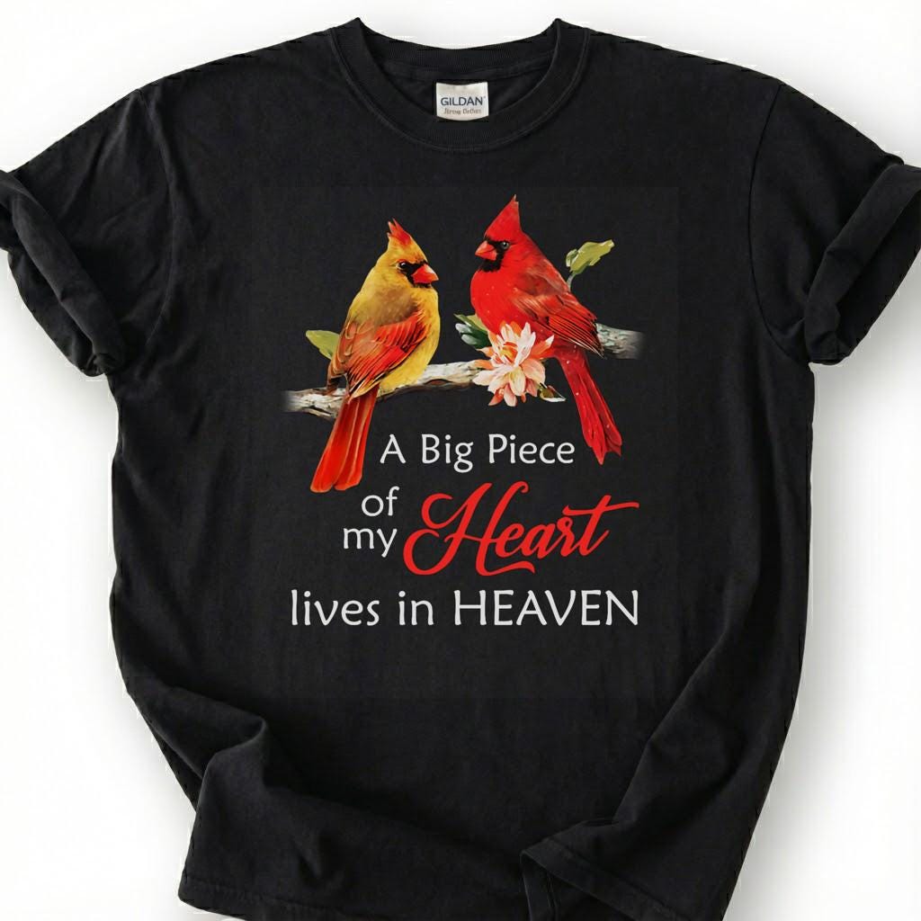 Cardinal Bird Heart Heaven Shirt, Watercolor Memorial Tribute Tee, Grieving Loved One Remembrance T-Shirt, Red Cardinal Sympathy Top