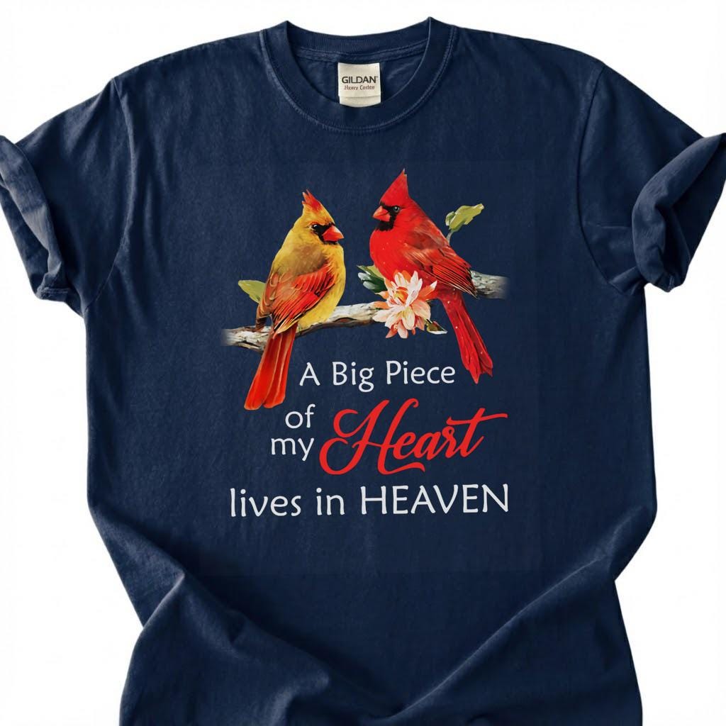 Cardinal Bird Heart Heaven Shirt, Watercolor Memorial Tribute Tee, Grieving Loved One Remembrance T-Shirt, Red Cardinal Sympathy Top
