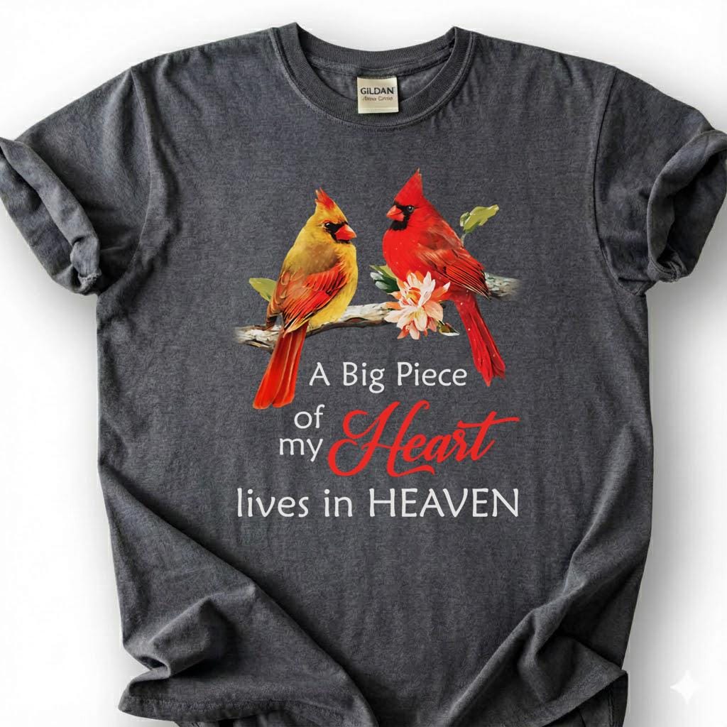 Cardinal Bird Heart Heaven Shirt, Watercolor Memorial Tribute Tee, Grieving Loved One Remembrance T-Shirt, Red Cardinal Sympathy Top