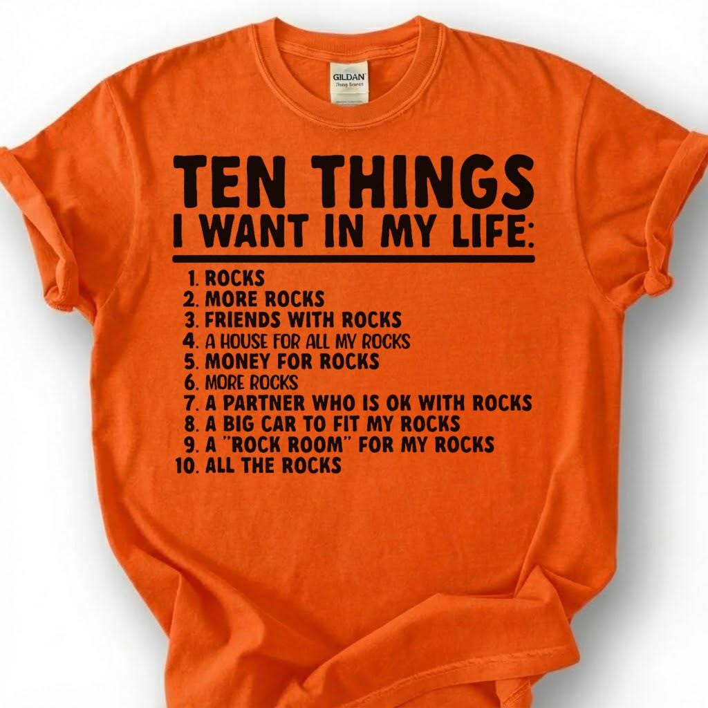 Ten Things I Want In My Life Rocks More Rocks Shirt, Geology Humor Checklist Tee, Rock Collector T-Shirt, Rockhound Earth Science Gift