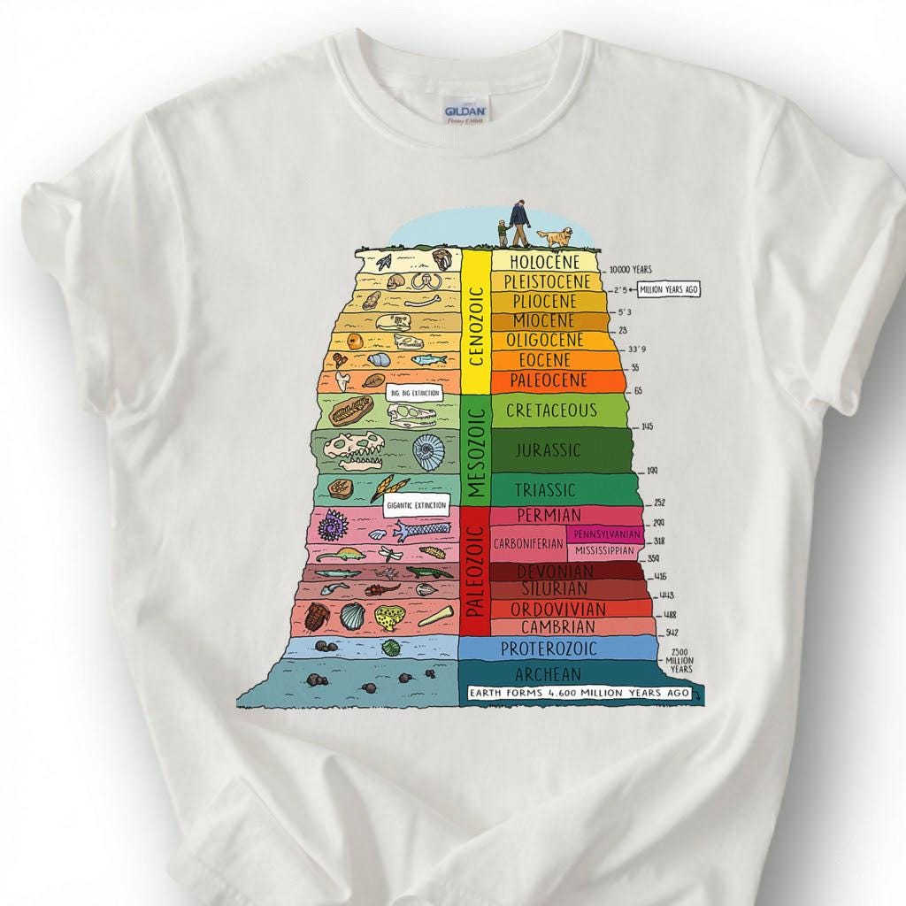 Colorful Geologic Time Scale Shirt, Earth History Eras Fossil Chart Tee, Geology Paleontology T-Shirt, Science Student Graduation Gift