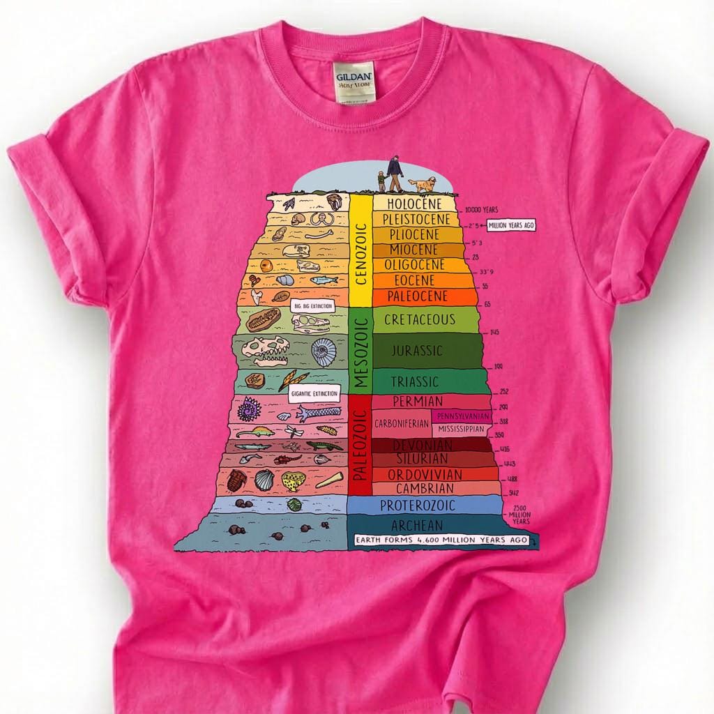 Colorful Geologic Time Scale Shirt, Earth History Eras Fossil Chart Tee, Geology Paleontology T-Shirt, Science Student Graduation Gift