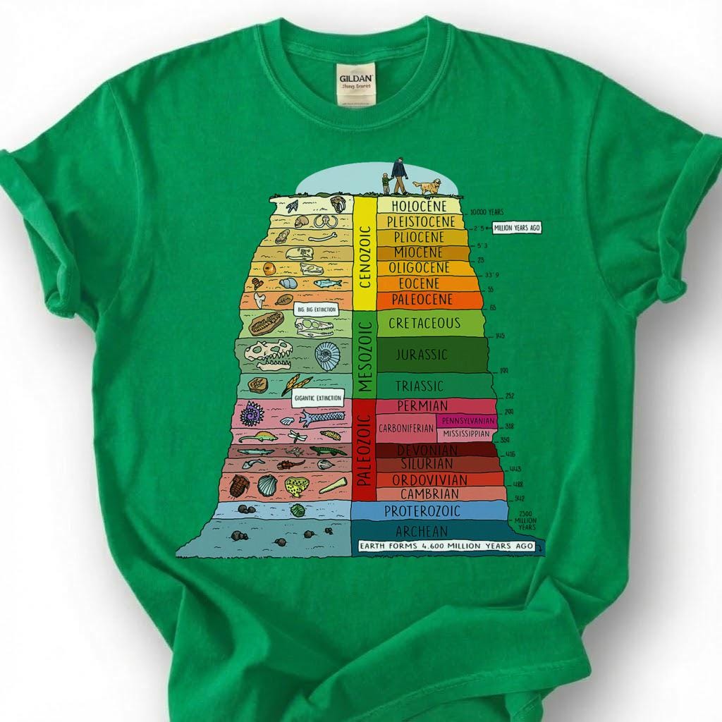 Colorful Geologic Time Scale Shirt, Earth History Eras Fossil Chart Tee, Geology Paleontology T-Shirt, Science Student Graduation Gift