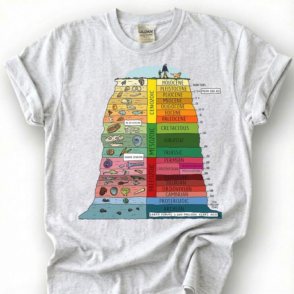 Colorful Geologic Time Scale Shirt, Earth History Eras Fossil Chart Tee, Geology Paleontology T-Shirt, Science Student Graduation Gift