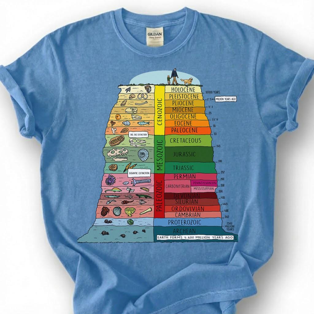 Colorful Geologic Time Scale Shirt, Earth History Eras Fossil Chart Tee, Geology Paleontology T-Shirt, Science Student Graduation Gift