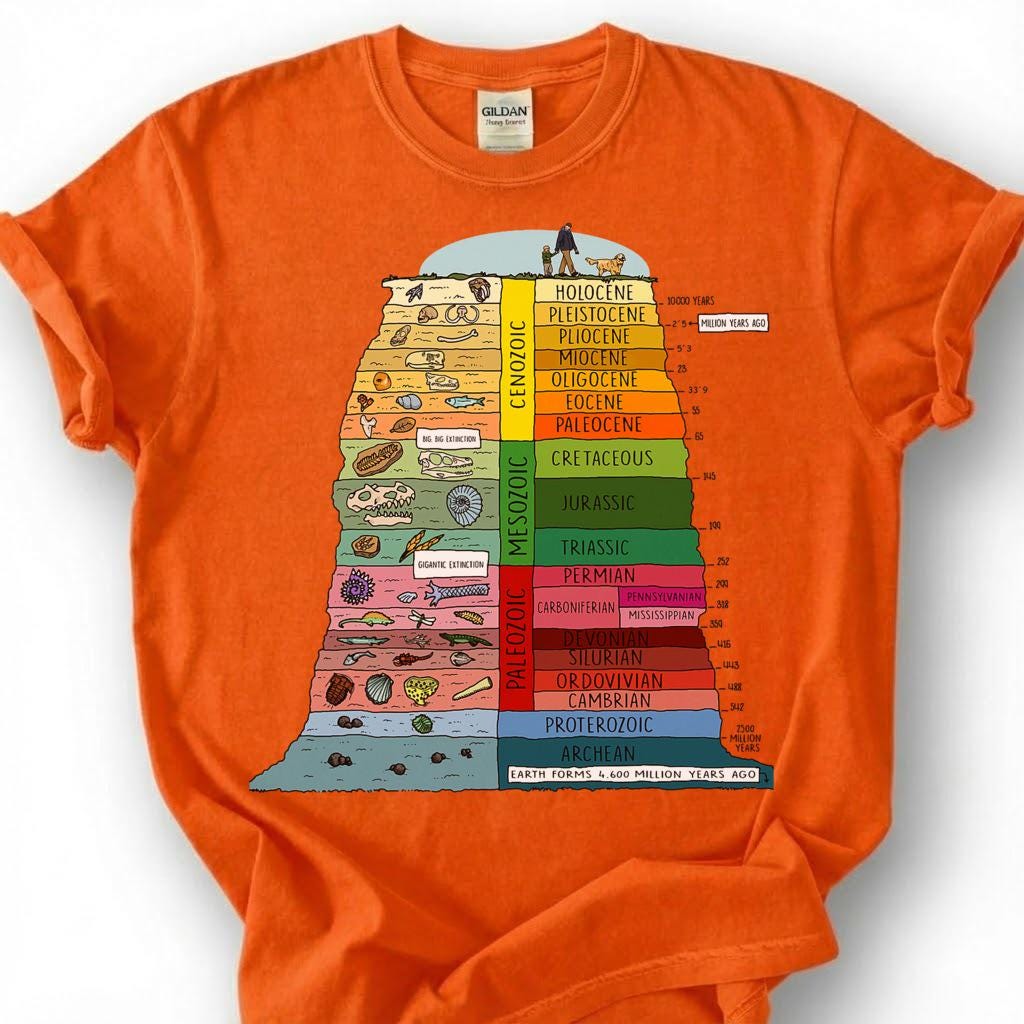 Colorful Geologic Time Scale Shirt, Earth History Eras Fossil Chart Tee, Geology Paleontology T-Shirt, Science Student Graduation Gift