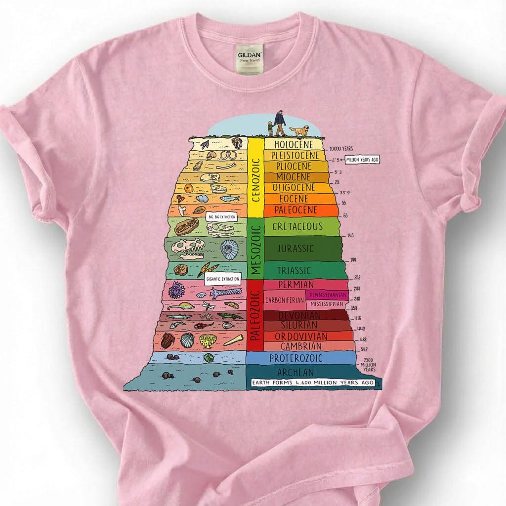 Colorful Geologic Time Scale Shirt, Earth History Eras Fossil Chart Tee, Geology Paleontology T-Shirt, Science Student Graduation Gift