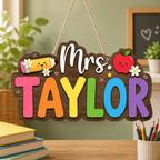 Personalized Wooden Teacher Name Sign – Colorful 3D Classroom Door Hanger – view 3