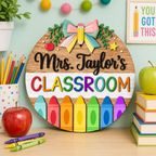 Personalized Wooden Classroom Welcome Sign – Custom Teacher Name, Pencil Design – view 3