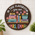 Personalized Wooden Classroom Door Sign – Custom Teacher Name, Books & Flowers – view 3