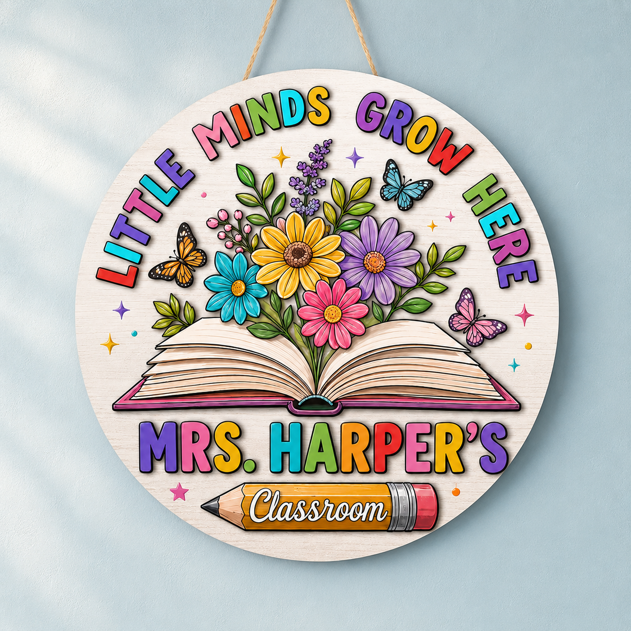 Personalized Floral Classroom Door Sign – Custom Teacher Name, Book Design – view 2