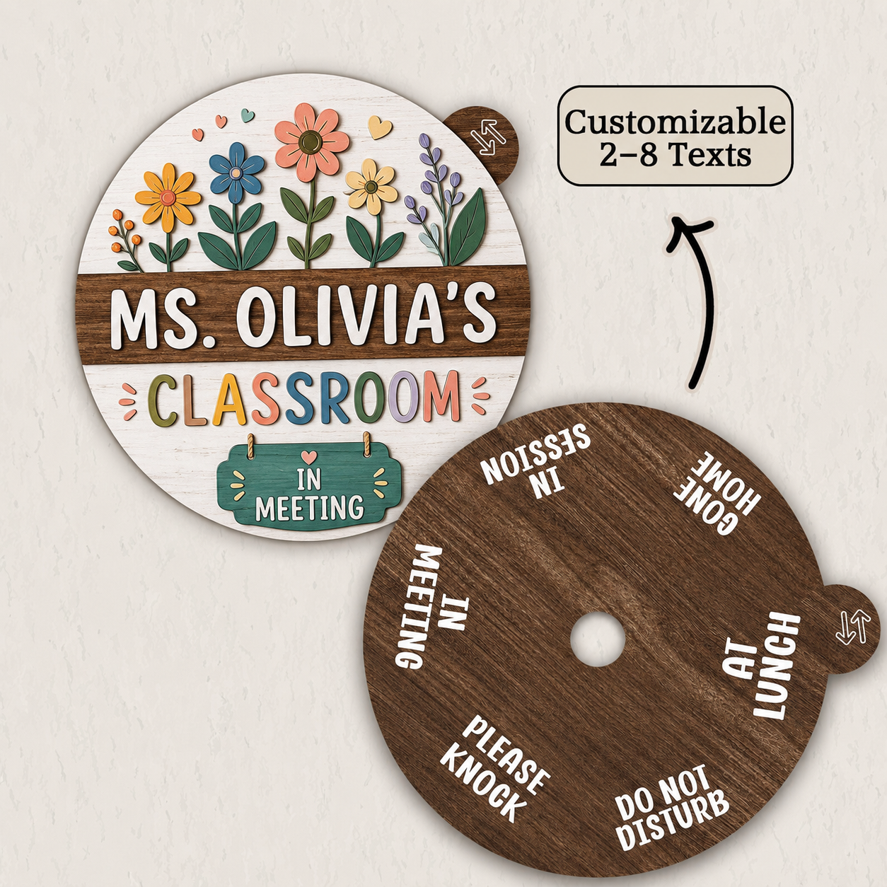 Personalized Rotating Classroom Door Sign – Custom Teacher Name & Status Messages – view 3