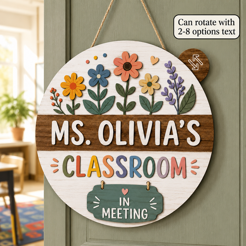 Personalized Rotating Classroom Door Sign – Custom Teacher Name & Status Messages – view 2