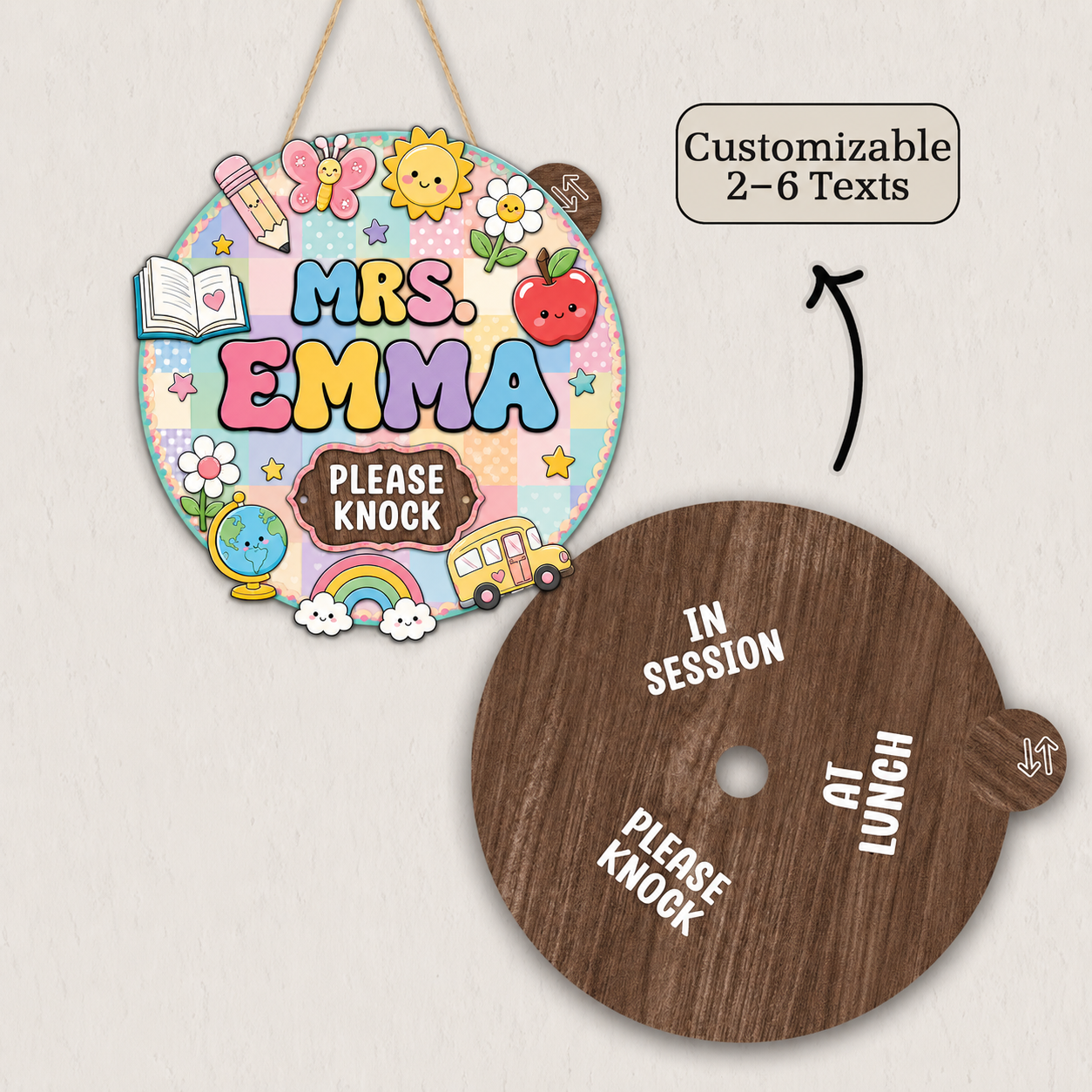 Personalized Spinning Classroom Door Sign – Custom Name & Status Messages – view 3